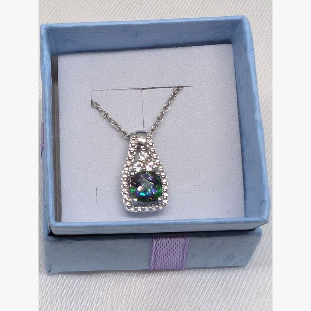 Vintage Mystic Topaz Sterling Silver Necklace, Ring, & Earring Set - Picture 2 of 11